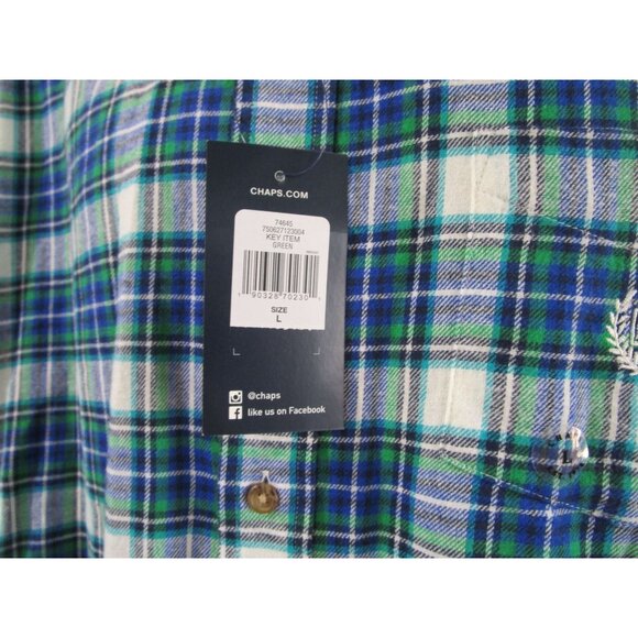 Chaps Brushed Flannel Blue Green Plaid Mens Lg Button Down NWT - Picture 10 of 16